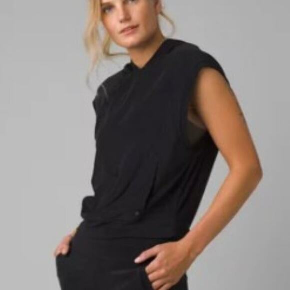 prAna Anilio Short Sleeve Hooded Top | Black | Size XL - Picture 3 of 7